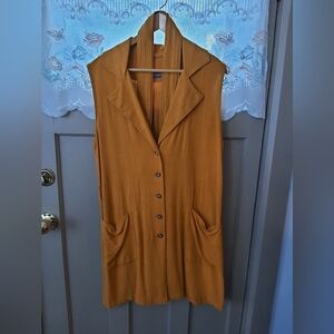 Exquisite Kolontai linen blend mustard color long sleeveless vest / summer dress